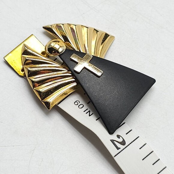 Gold Black Angel Brooch With Cross Crucifix Design By Jane Davis - Picture 4 of 4